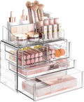 4-Tier Clear Makeup Organizer, Delamu Thick Acrylic Box Organizer, Cosmetics Storage Box, Bathroom Organizer