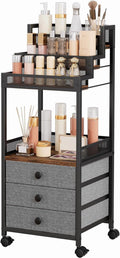 Display Riser Stand Perfume Cologne Organizer, Rolling Makeup Storage Cart with Fabric Drawers, Floor Vanity Cosmetic...