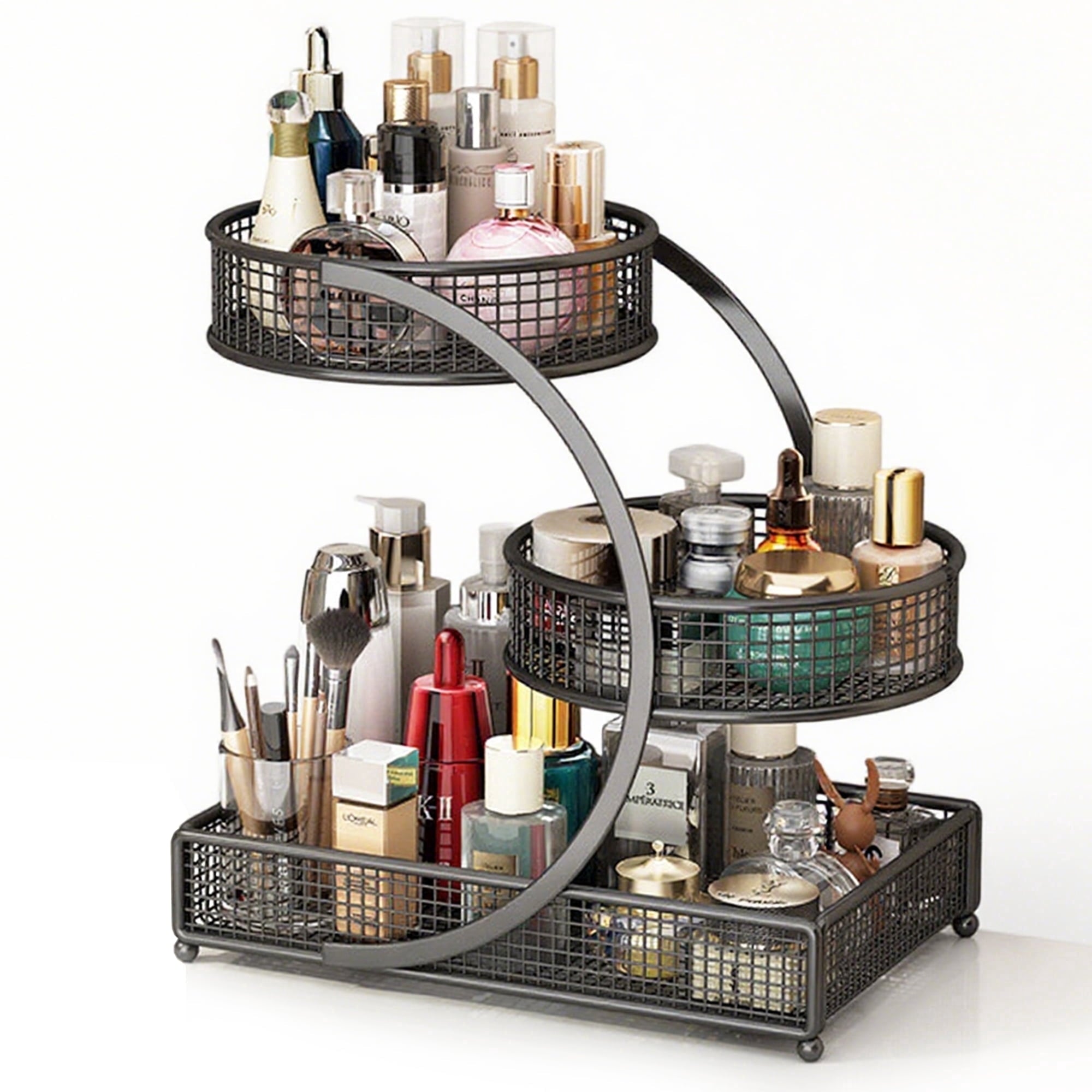 Cosmetic & Makeup Organizer for Vanity, Bathroom, Countertop, 13.7x12.6x7.48" Skincare & Lipstick Storage Box,Black, ...