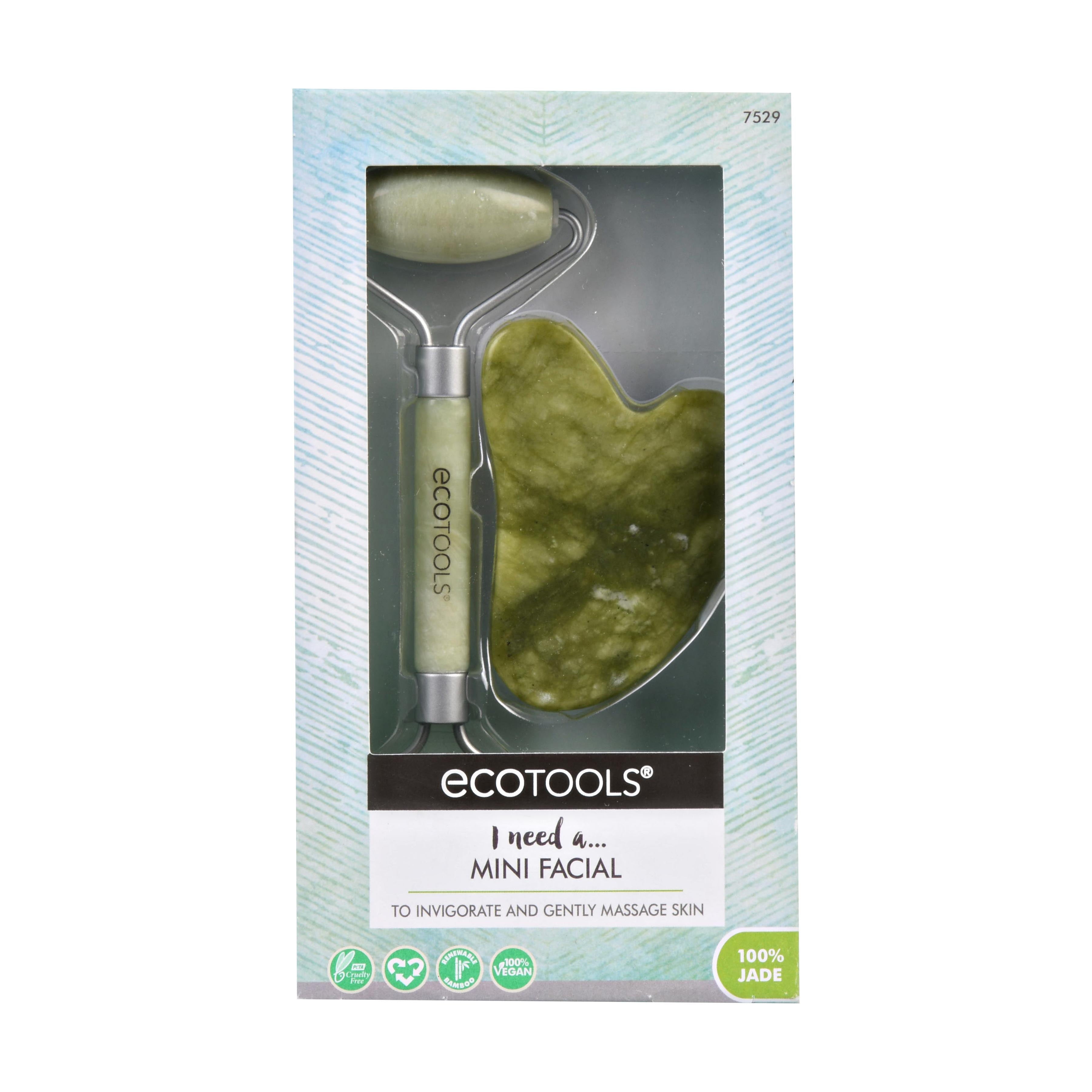 EcoTools Facial Skincare Jade Roller and Gua Sha Stone Duo Pack Mini Facial Kit, 100% Jade, 2pk