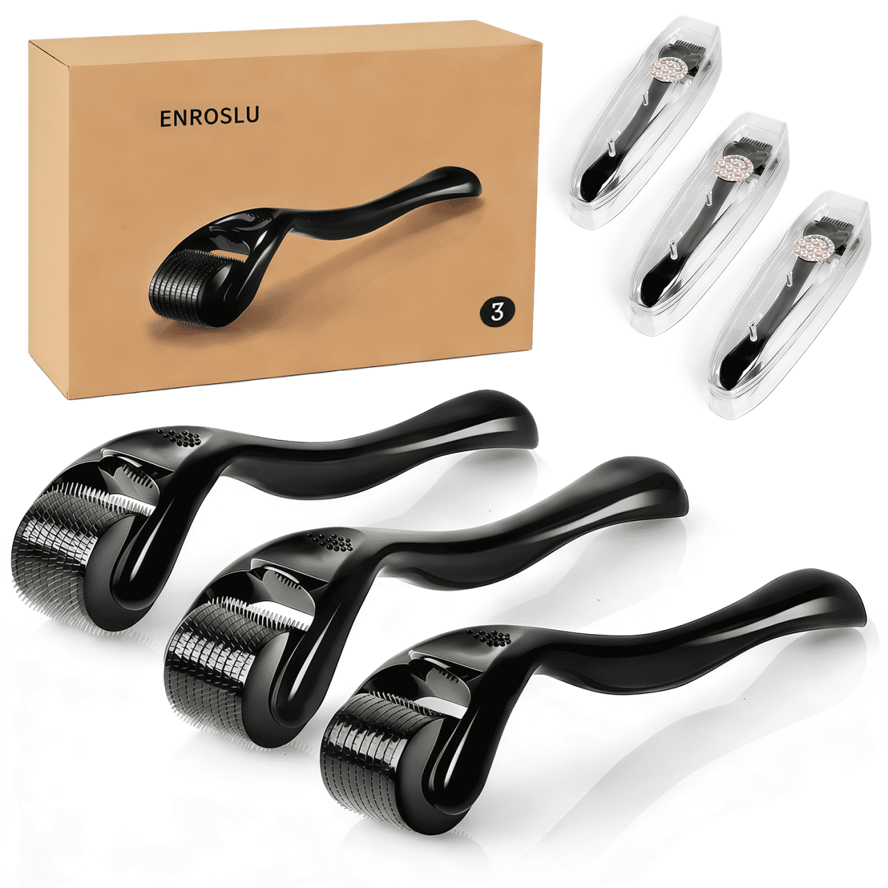3 Pack Facial Roller Beard Roller Massage Roller Set for Face, Body, Beard & Hair Care