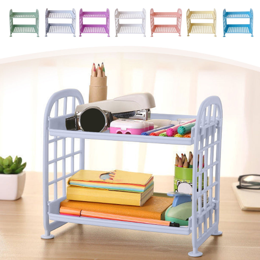 Euaioeiu Desktop Rack Cosmetic Stationery Storage Holder,2-Tier Multifunctional Plastic Shelf Makeup Organizer for Skincare Office Kitchen B