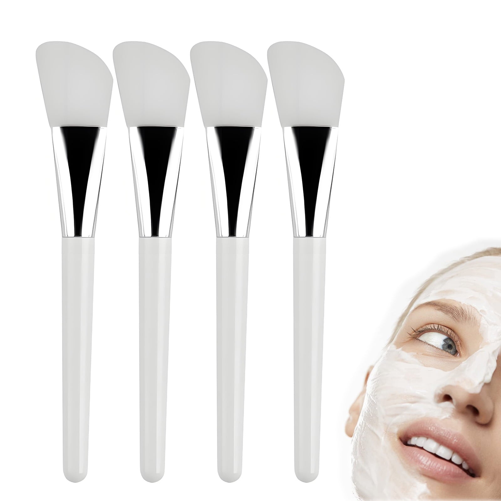 Facial Mask Application Brush, Soft Silicone Fan Shape White Brush Head Cosmetic Tool for Body Lotion, Mud, Clay, Cha...