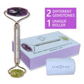 Amethyst + Jade Face Roller, Dual Head 2-in-1 with Travel Bag and Durable Steel Handle