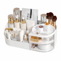 White Cosmetic Organizer -‎Plastic Makeup and Skincare Storage Box with Lipstick Holder​​ and Desktop Finishing Dresser