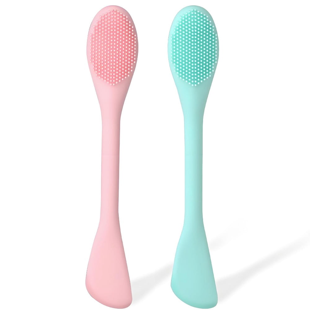 HHX 2-in-1 Silicone Face Mask Brush & Facial Cleansing Brush, Dual-ended Silicone Applicator Tool for Masks, Exfoliating and Skincare, 2 Pac