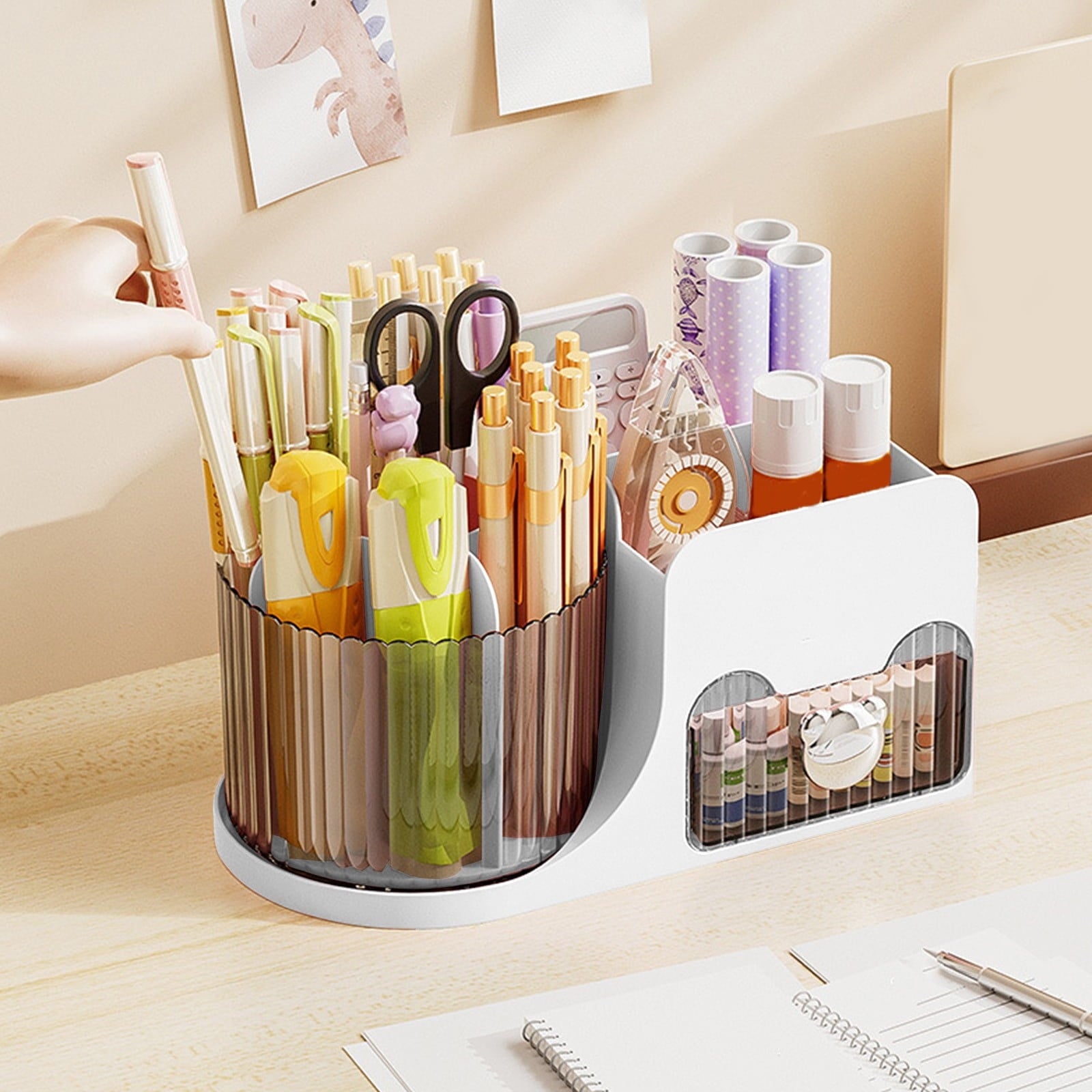 Rotating Cosmetic Organizer - Brush Holder, Drawer, Countertop Makeup Skincare & Perfume Organizer, Lotions Display Case