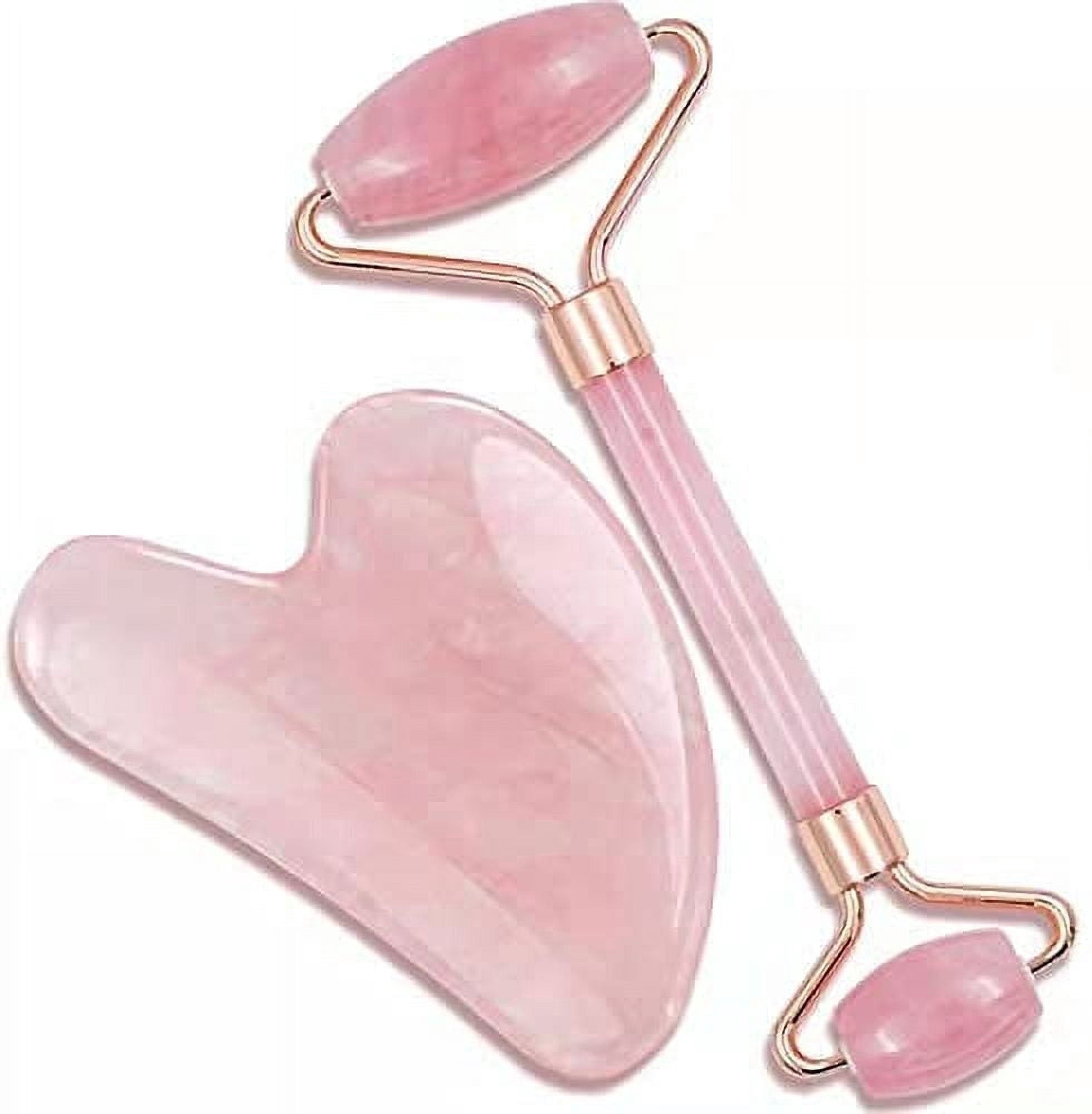 Jade Roller & Gua Sha, Facial Beauty Roller sets, Rose Quartz Massager for Face, Eyes, Neck, Relieve Fine Lines,Wrink...