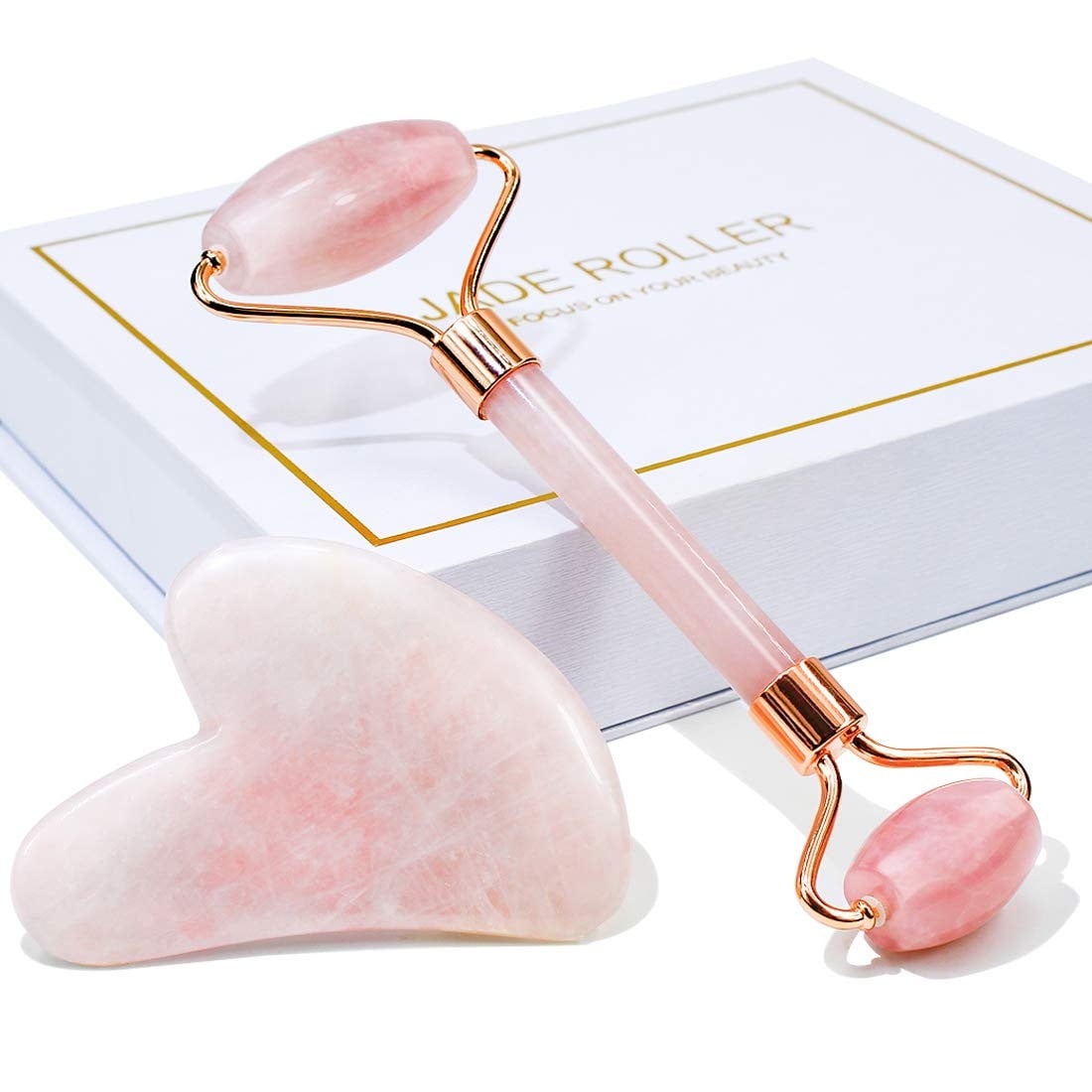Kiplyki Gua Sha Facial Massage Natural Pink jade roller Massager Face Slimming Gift