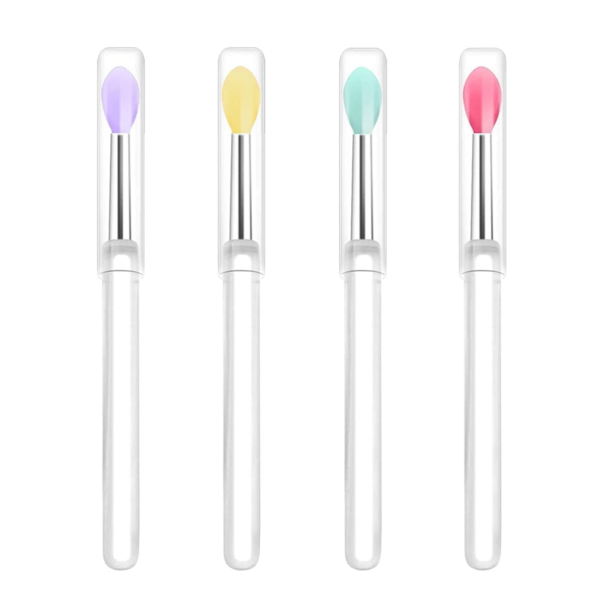 Silicone Lip Brushes with Transparent Handles and Caps. Perfect Applicators for Cream Lip Mask, Eyeshadow, and Lipsti...