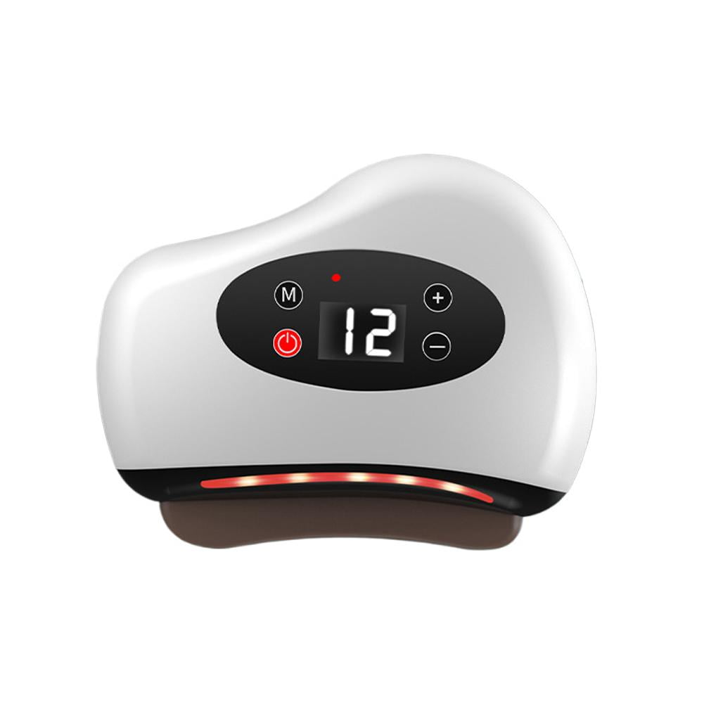 Electric Gua Sha Massager with Bianstone Base 12-Speed Heated Scraping Tool for Back, Neck & Facial Therapy (white)