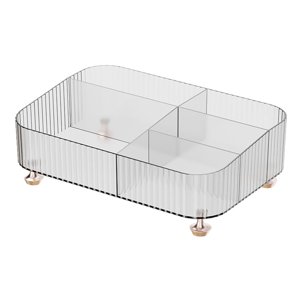 4-Compartment Makeup Organizer Tray, Bathroom Vanity Dresser Tray for Perfume Cosmetics, Clear Plastic Cosmetic Count...
