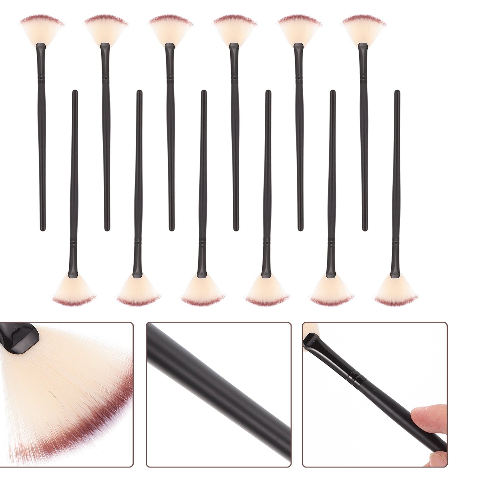 OATIPHO 12Pcs Fan Shaped Mask Applicator Brush Black Wooden Fiber for Applying Skincare Products Women Home Use