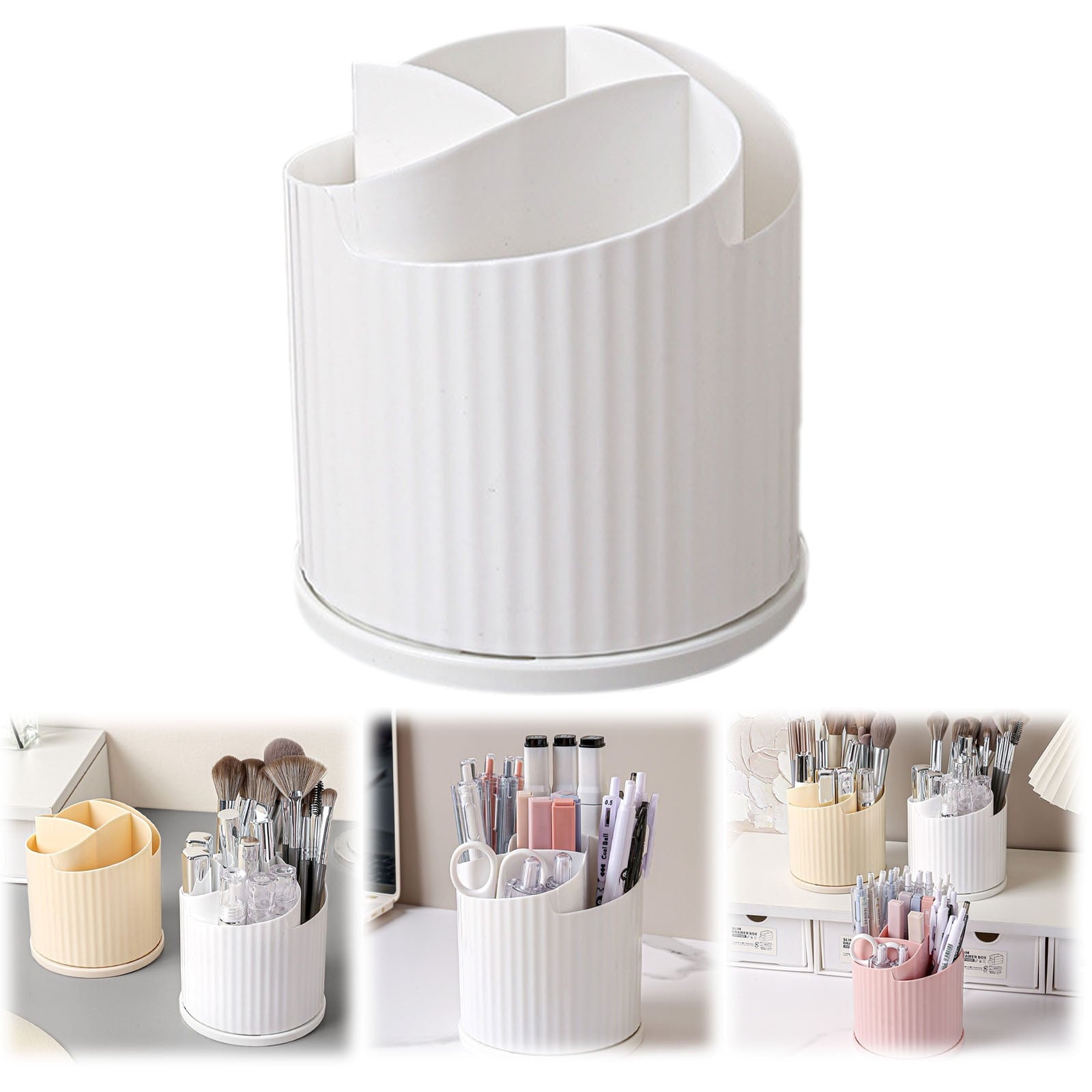 Makeup Brush Holder, 5 Slots 360° Rotating Makeup Brush Organizer, Makeup Organizer Pen Holder for Desk, Cosmetics Sk...