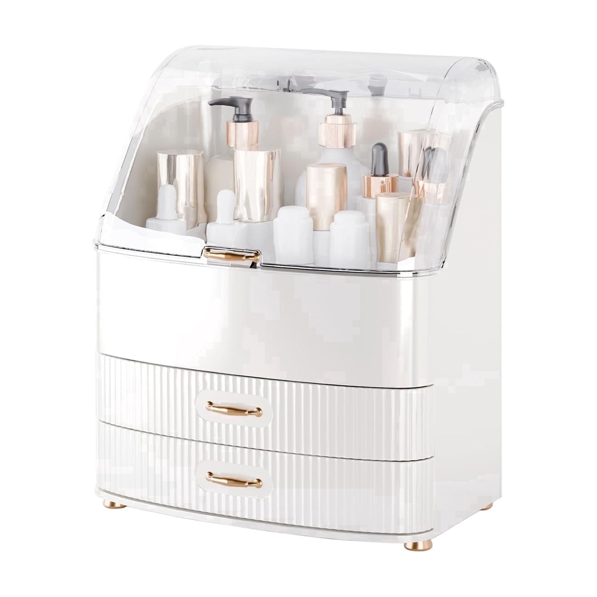 Large Makeup Organizer with Dustproof Transparent Lid, Waterproof Cosmetic Storage Case with Drawers for Bathroom Van...