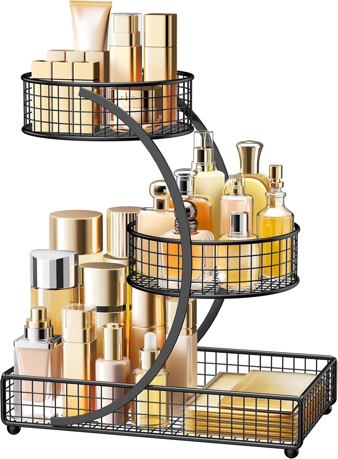 Makeup Organizer for Vanity, 3 Tier Metal Bathroom Countertop Organizers Skin Care Storage, Bathroom Counter Shelf Sk...