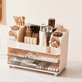 Makeup Organizer with Brush Holders & 2 Drawers, Countertop Bathroom Storage Organizer for Cosmetics, Skincare & Desk...