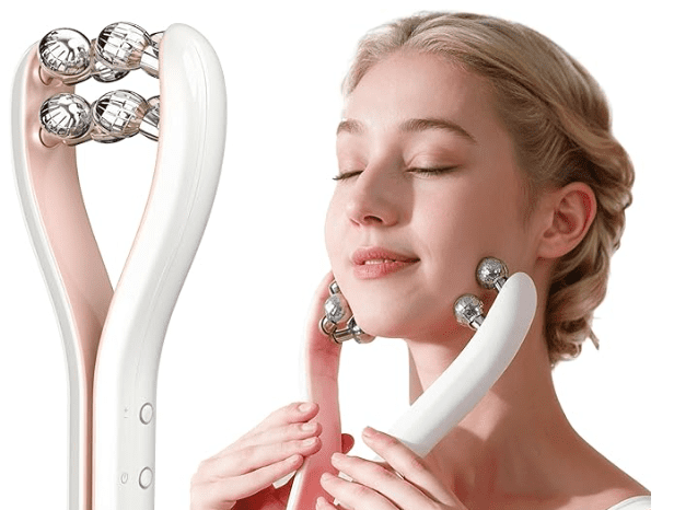 Micro current facial massager with 3D roller, 3 intensity levels, USB-C rechargeable, facial and neck lifting and ton...