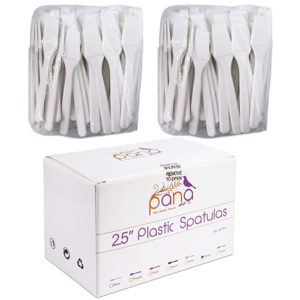 200 Cosmetic Disposable Plastic 2.5” Spatulas for Skin Care Facial Mask Spatula (White – 200 in a Box)
