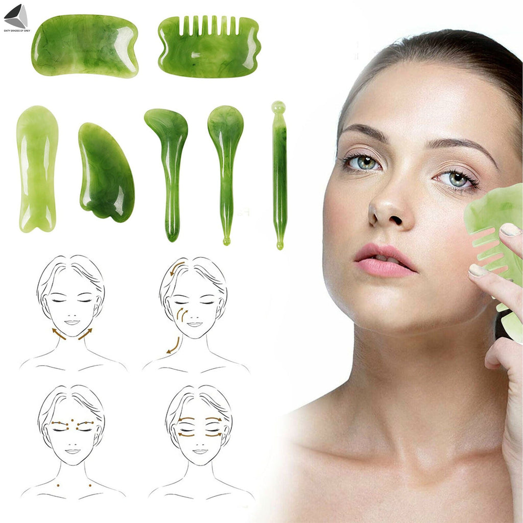 PULLIMORE 7 Pcs Gua Sha Natural Resin Quartz Shape Facial Full Body Massage Board Tools Set for Face Lifting Beauty Body SPA
