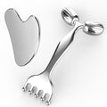 Pain Relief Massage Tool Set Stainless Steel Gua Sha Scraper & Dual-Ended Face Roller for Muscle Tension, Circulation...