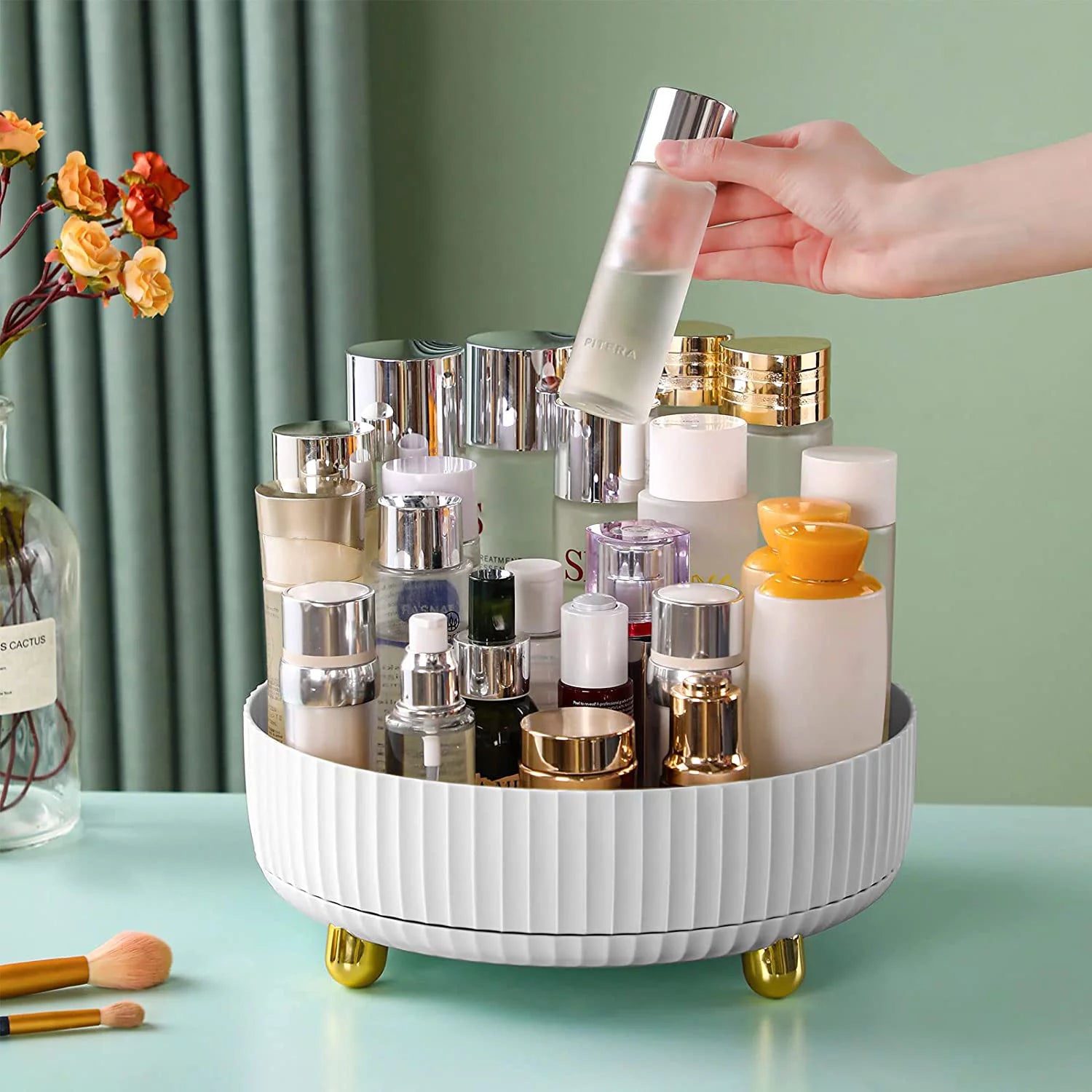 Perfume Organizer, 360Rotating Round Makeup Organizer for Vanity,Bathroom,Kitchen,White Modern Lazy Susan Skincare Or...