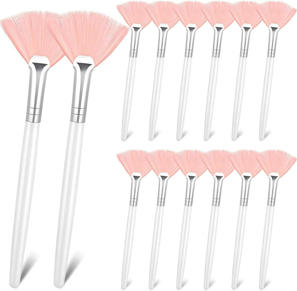 Pink Fan Facial Mask Brushes for Skin Care and Makeup, 14 Pack Professional Cosmetic Applicators for Mud and Clay Masks