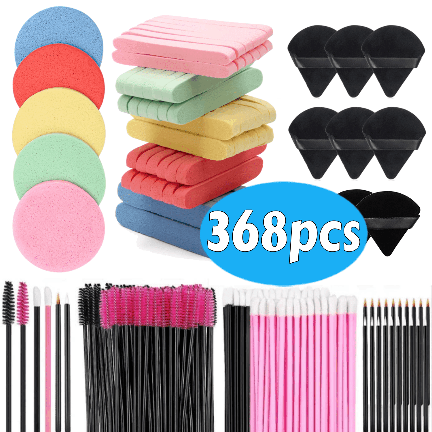 Pro Hygiene & Efficiency Makeup Kit: 120 Compressed Sponges & 248 Disposable Applicators for Flawless Face & Body App...