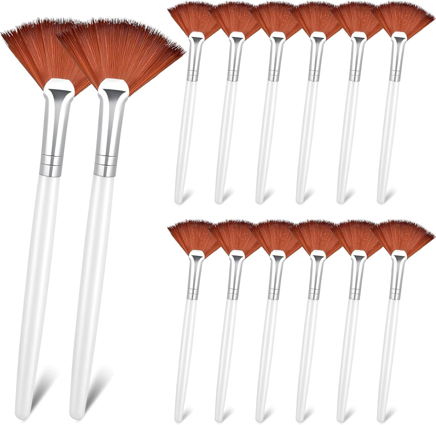 Professional Fan Facial Mask Brushes, 14 Pack Soft Synthetic Skin Care Applicators for Mud, Clay and Serums, Brown
