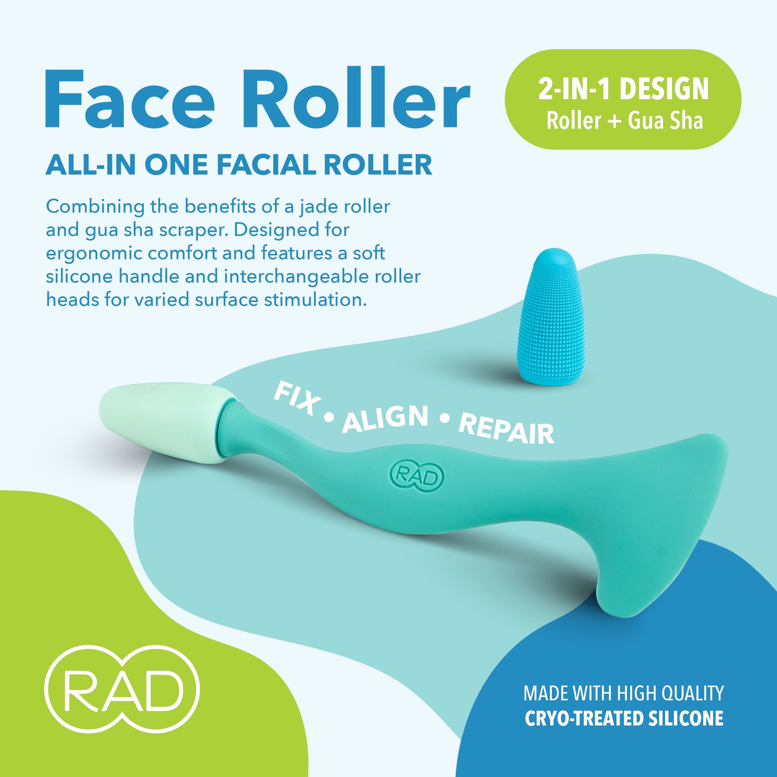 Facial Roller - 2-in-1 Jade Roller & Gua Sha Style Tool, Silicone Handle, skin Care, Rolling & Scraping Massage Therapy