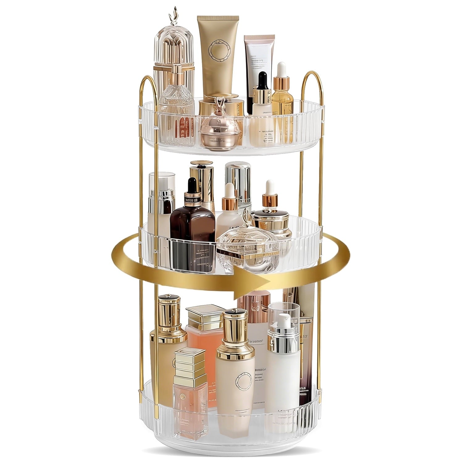 RYLZX 360Rotating Makeup Organizer for Vanity, 3 Tier Perfume Skincare Organizers and Storage for Bathroom Countertop, Clear Spinning Counte