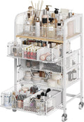Rolling Makeup Cart Organizer with 4 Drawers, Floor Skincare Organizers with Wheels, Cosmetics Display Cases, Storage...