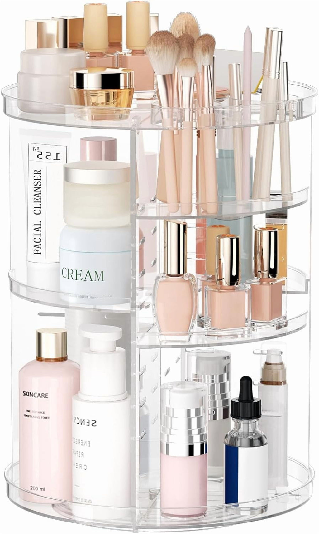 Rotating Makeup Organizer, DIY 8 Adjustable Layers Spinning Skincare Organizer, Cosmetic Display Case with Brush Hold...