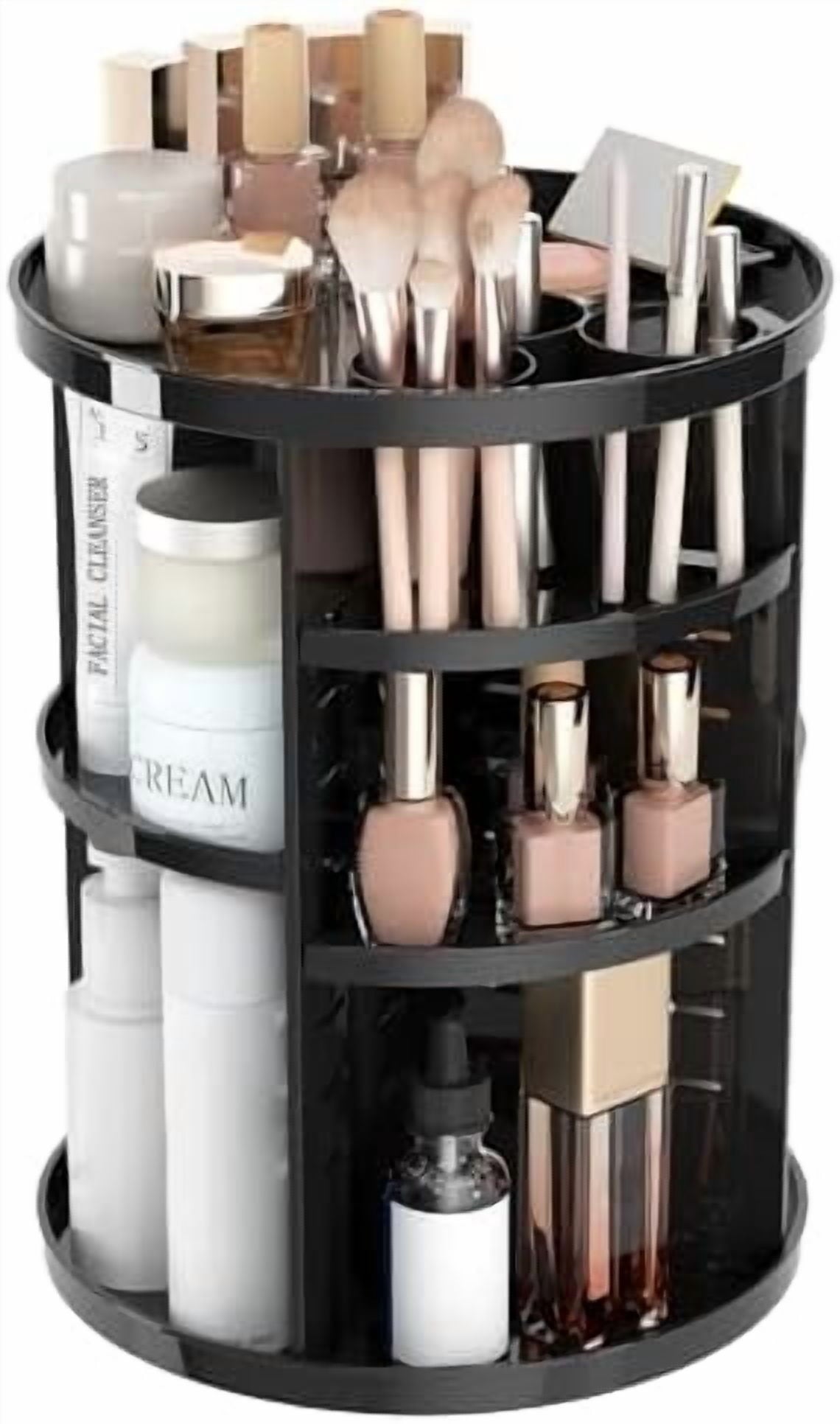 Rotating Makeup Organizer, DIY 8 Adjustable Layers Spinning Skincare Organizer, Cosmetic Display Case with Brush Holder Perfume Tray, Multi-