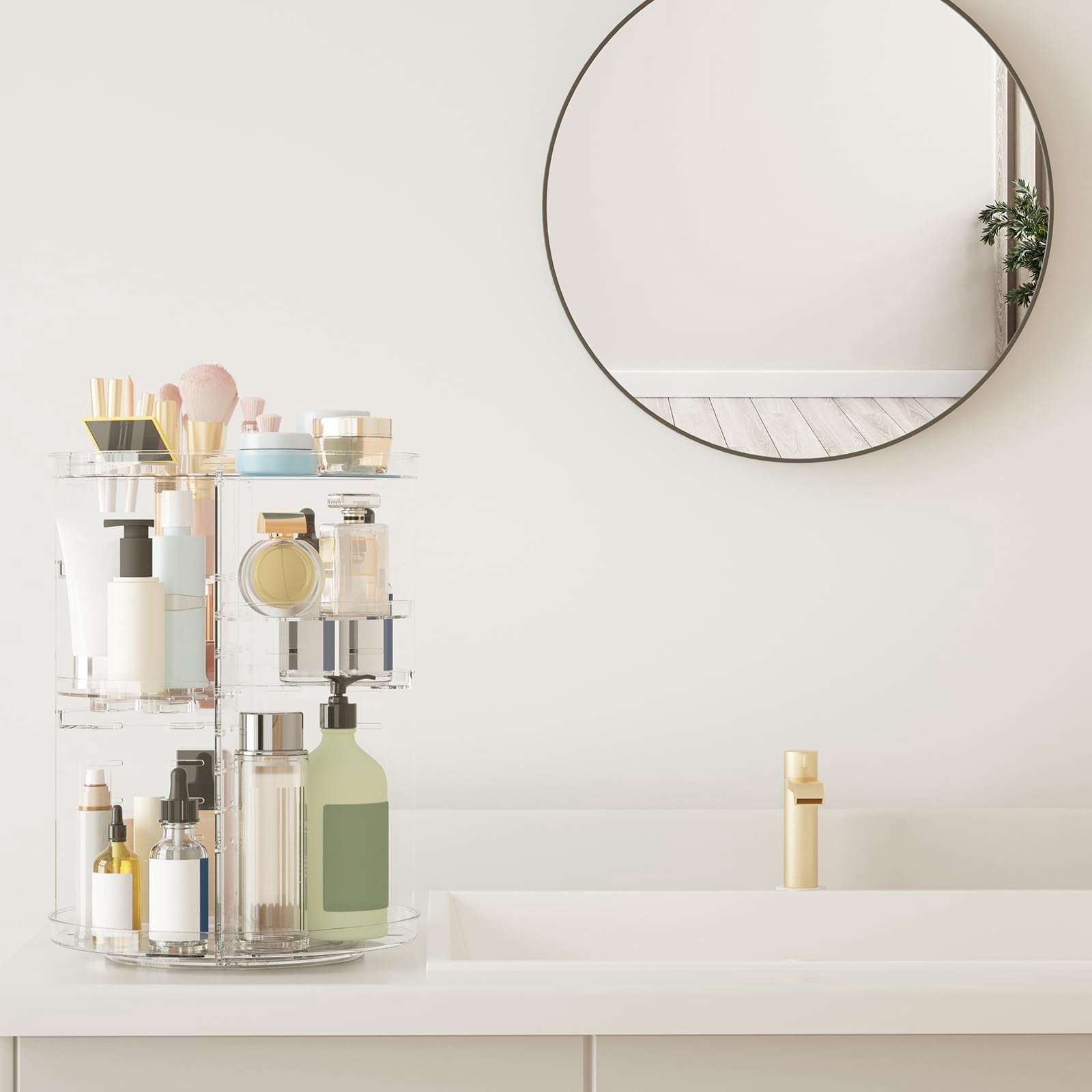8 Adjustable Layers Spinning Skincare , Cosmetic Display Case with Brush Holder Perfume Tray, Multi-Function Storage ...