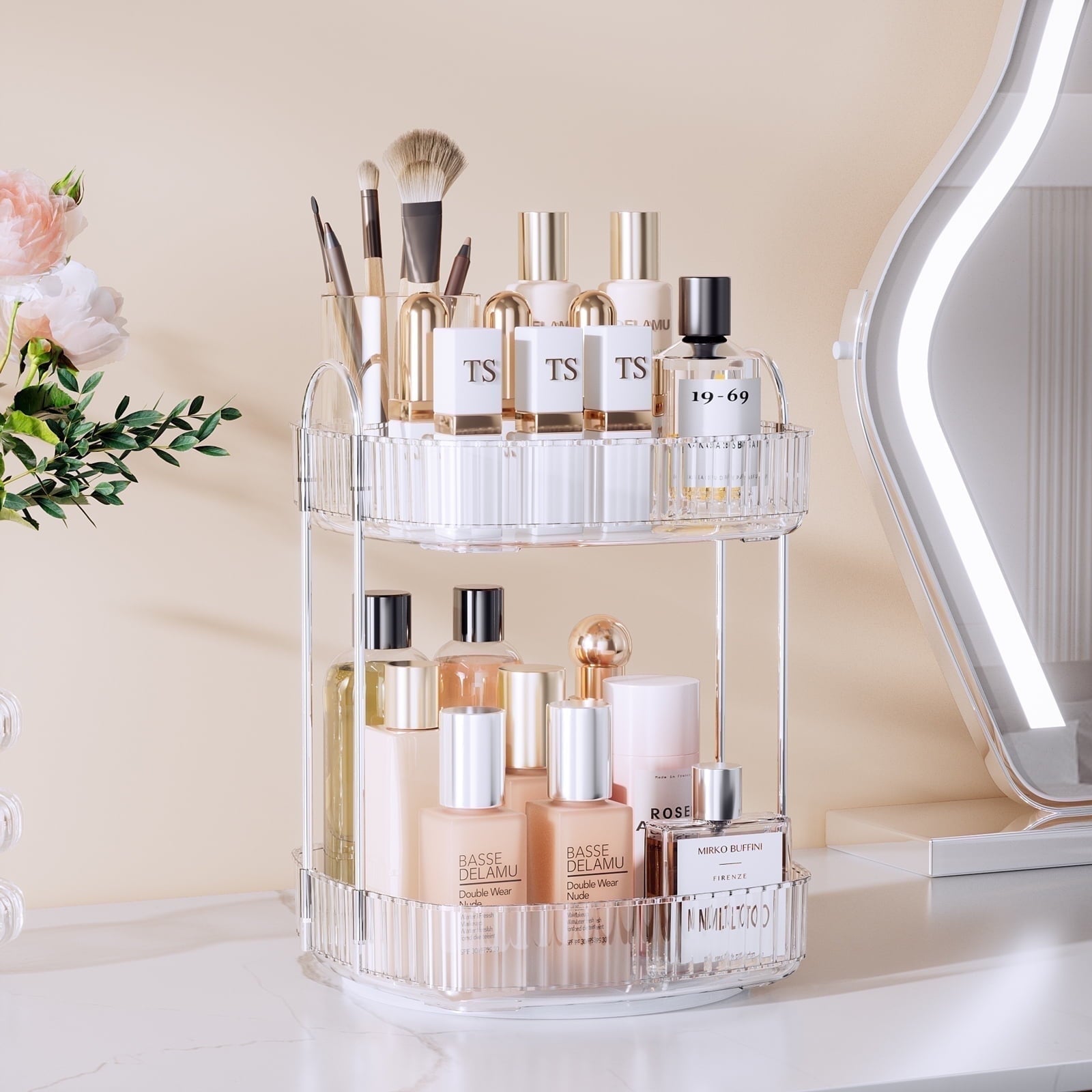 Rotating Makeup Organizer for Vanity 2 Tier, Skincare Make up Storage Perfume Cosmetic Dresser Organizer Countertop 3...
