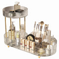 Rotating Makeup Organizer for Vanity, 2 Tier Perfume Cosmetic Skincare Organizers with Makeup Brush Holder Transparent