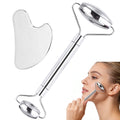 Stainless Steel Facial Roller and Gua Sha Scraper Set, Dual-Ended Face Massage Roller for Face, Neck and Body, Home S...