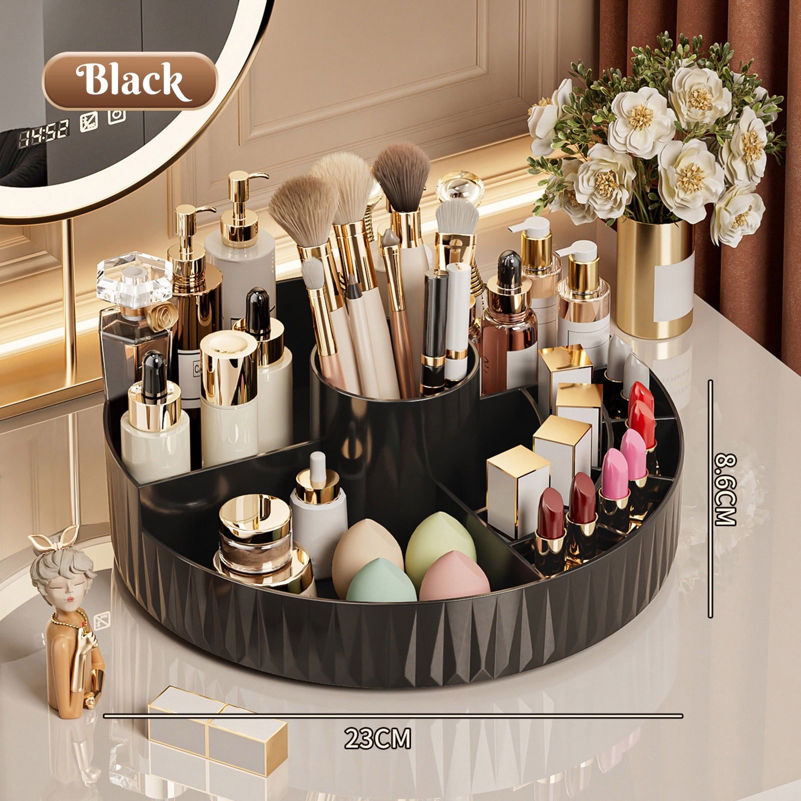 360-Degree Rotating Makeup Organizer with Brush Holder - Cosmetic Storage Box for Skincare, Perfume & Makeup on Dress...