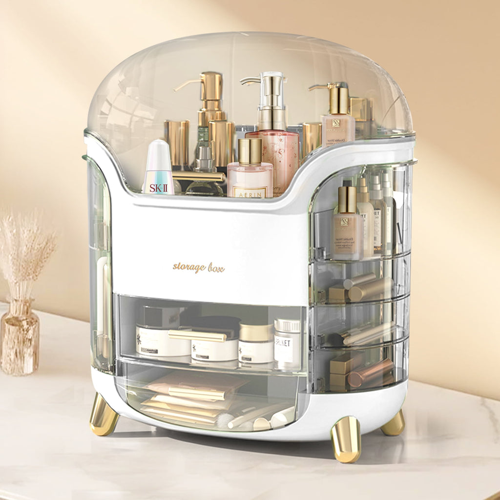 Wdmiya White Makeup Organizer and Storage, Waterproof& Dustproof Cosmetic Organizer Box with Lid, Large Capacity Vanity Storage, Makeup Disp