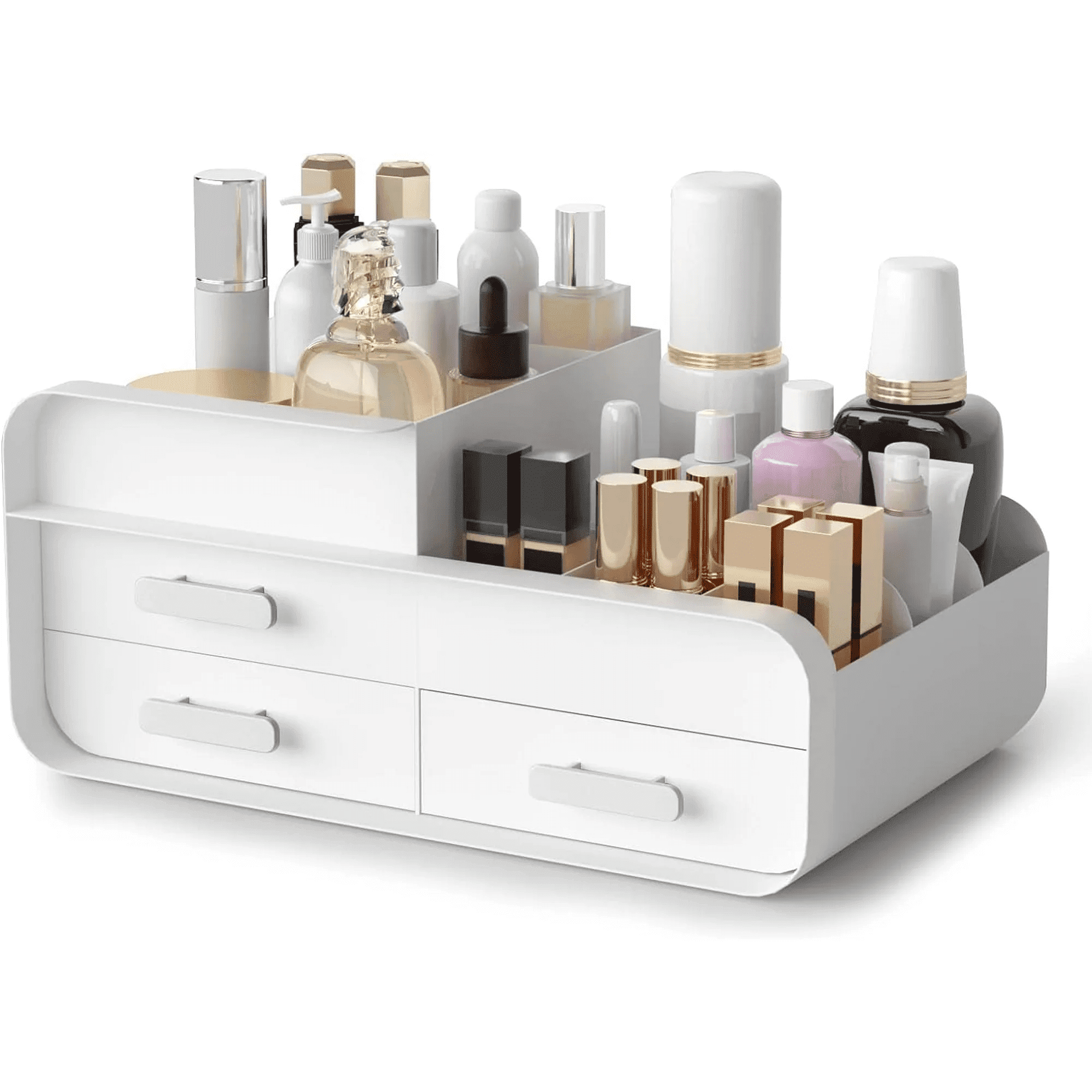 White Makeup Organizer for Vanity,Large Plastic Skincare Organizers With Drawers,Bathroom Counter Organizer Cosmetic ...
