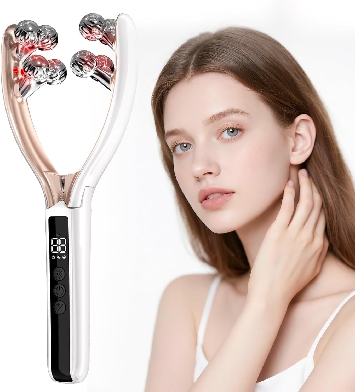 Face Roller Device,Electric Face Lifting Device with Vibration Massage,3-level RF Radio Frequency 9-level Microcurren...