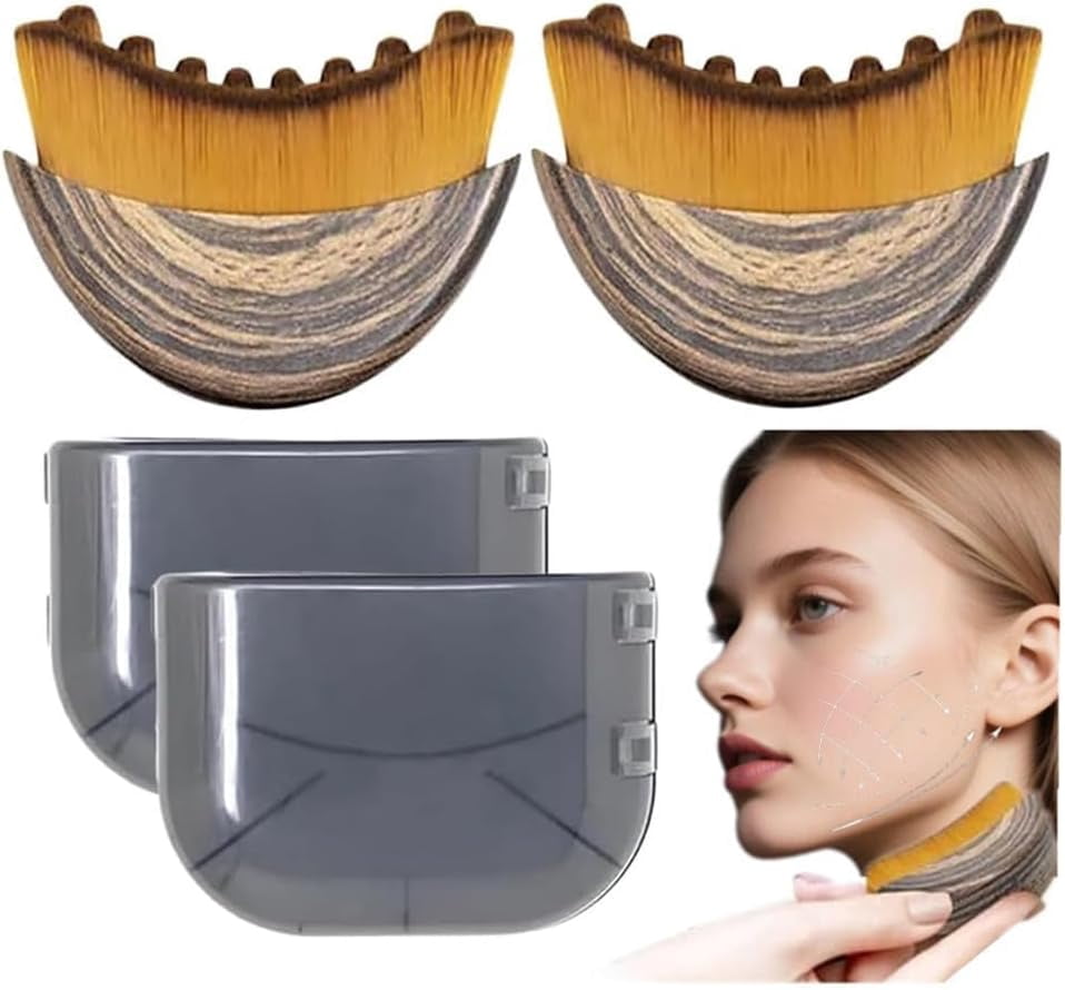 Wrongduck Facial Massage Brush 2 Pack Ergonomic Jawline Contour Brush Soft Bristle Face Tool for Skincare Application...