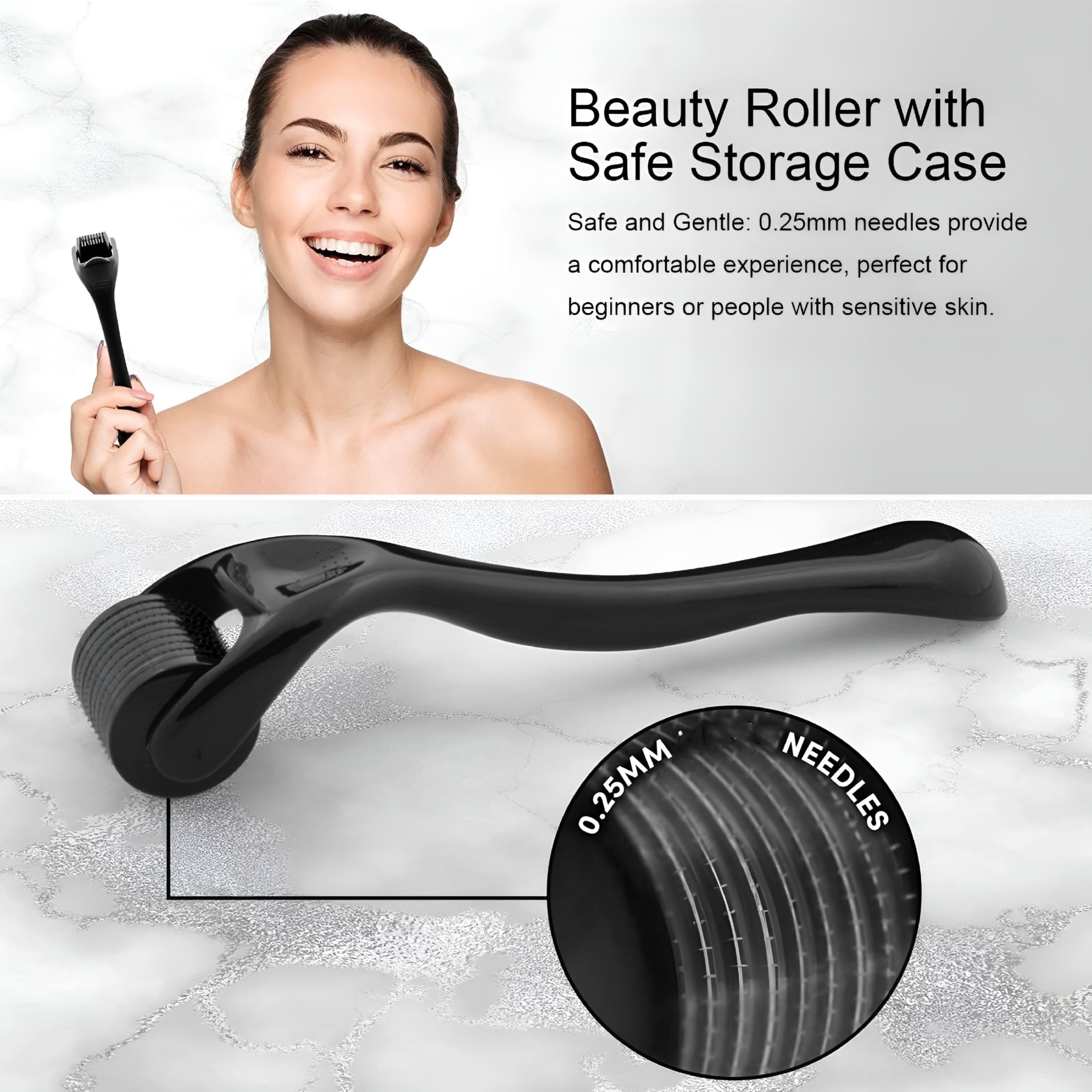 2026 New Derma Roller for Face Hair Beard Scalp 0.3Mm Microneedle Roller with Safe Storage Case Personal Beauty Instr...