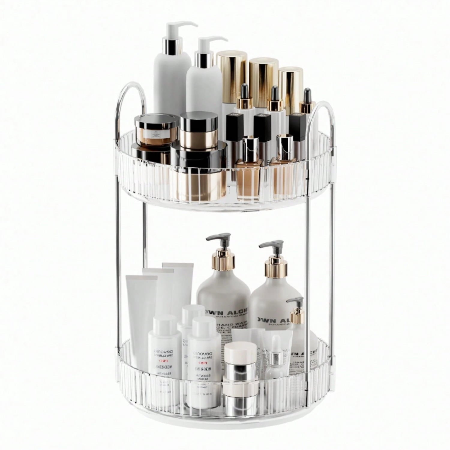 360 Rotating Makeup Organizer And Storage for Vanity Countertop 2 Tiers, High Capacity Cosmetic Skincare Perfume Orga...
