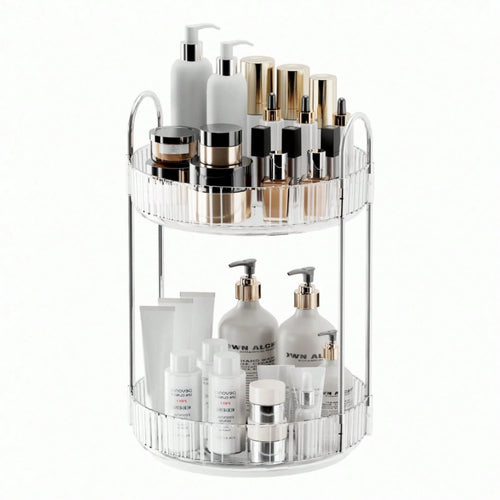 360 Rotating Makeup Organizer And Storage for Vanity Countertop 2 Tiers, High Capacity Cosmetic Skincare Perfume Orga...