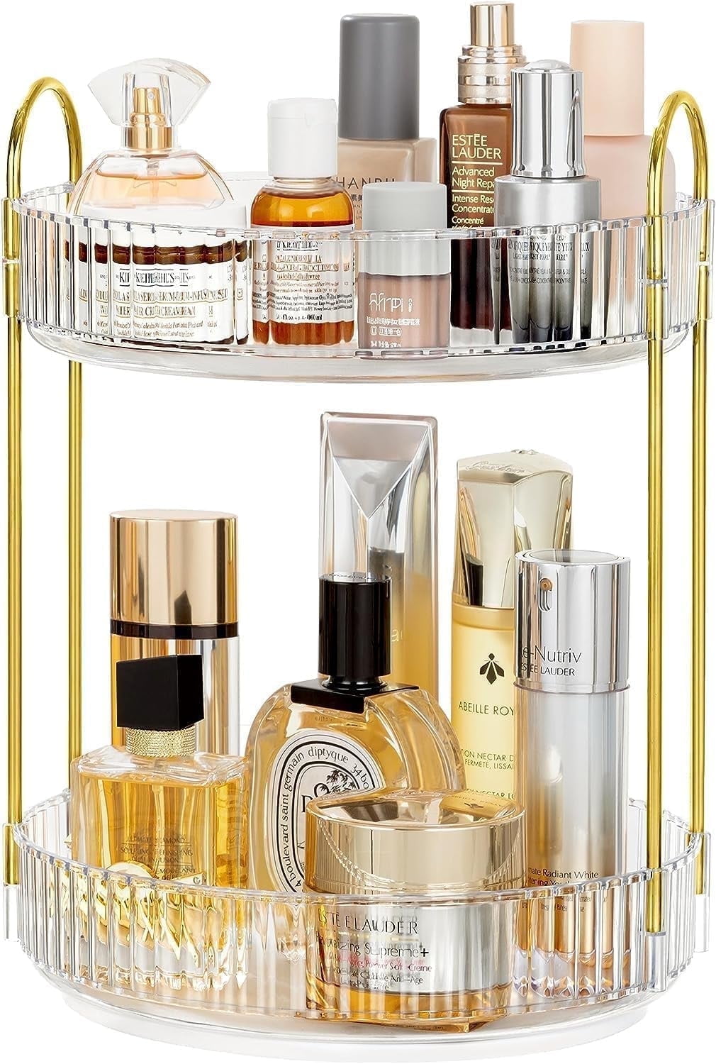 YTCYKJ 360° Rotating Makeup Organizer, 2 Tier Spinning Perfume Skincare Organizer Large Capacity Cosmetic Storage for Bathroom, Vanity, Coun
