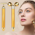 Yeamon 2-in-1 Electric Face Massage 24k Golden Facial Massager Device, 3D Roller and T Shape Facial Roller Massager Kit Metal Skin Care Tool