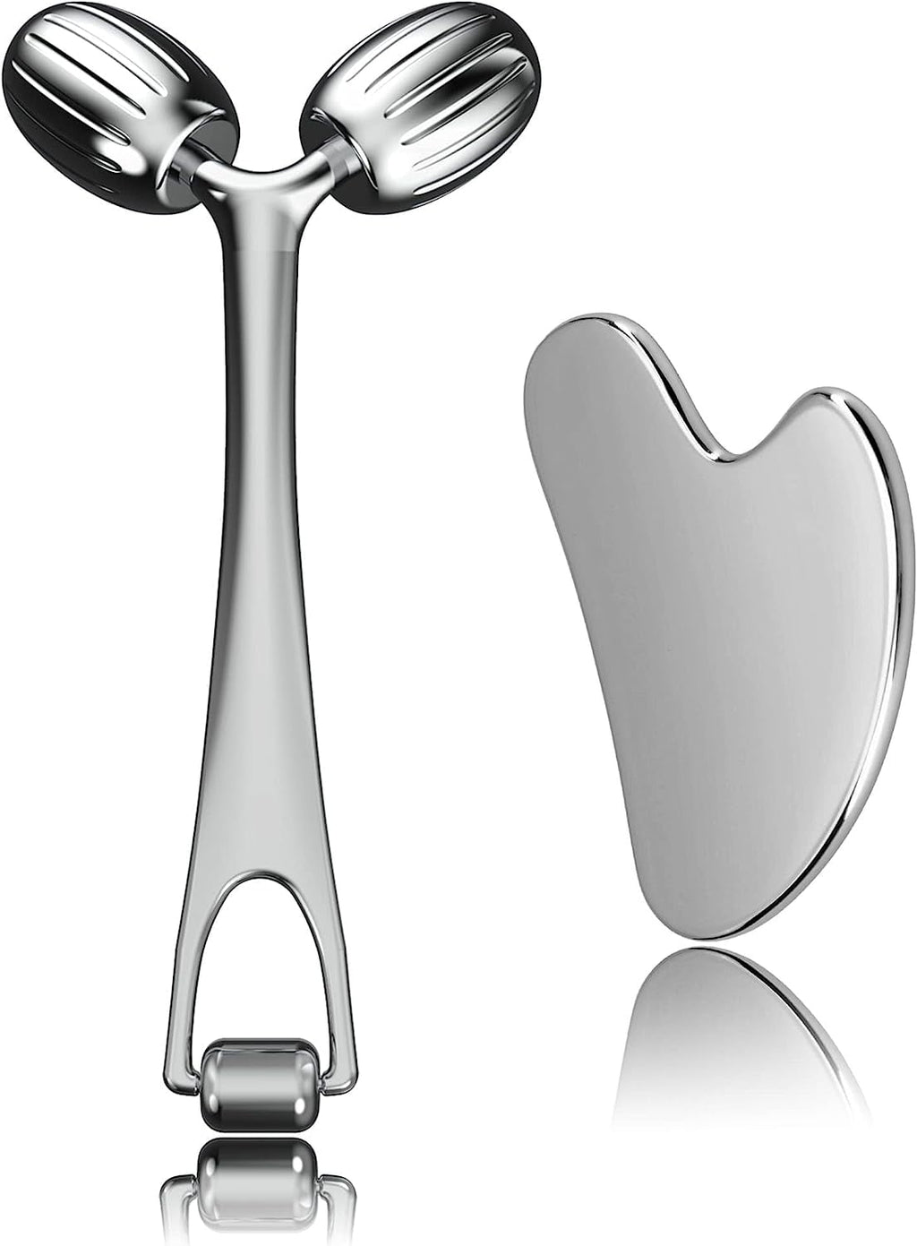 Face Massager,Face Roller and Gua Sha Set Stainless Steel Facial Roller Metal Spa Roller Massage Tools Set for Face E...