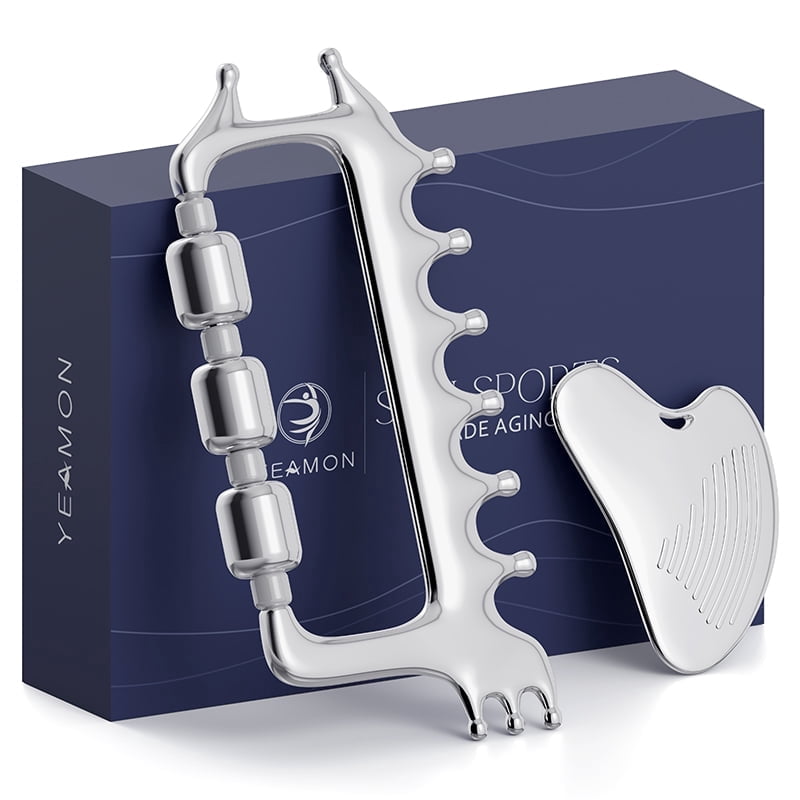 Gua Sha Facial Tools & Massager Set, Stainless Steel Skin Care Tools for Face and Body, 3-in-1 Head Massage Combs & R...